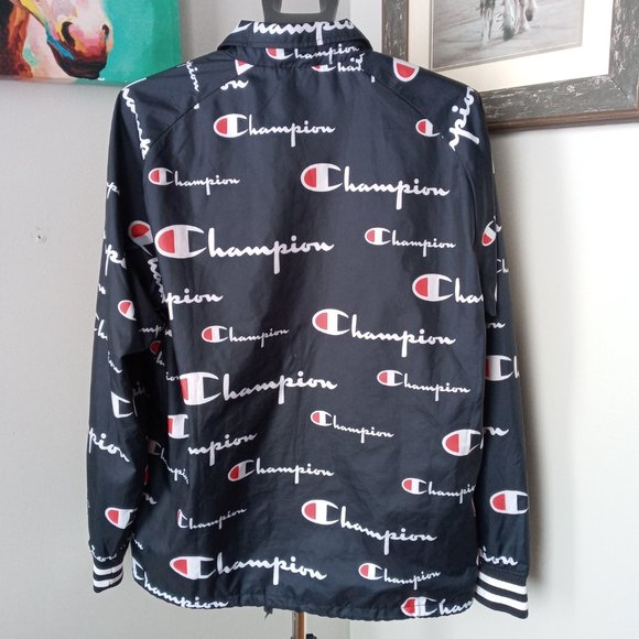 Champion all over spellout lined Satin Coaches Jacket Size Large - Picture 2 of 10